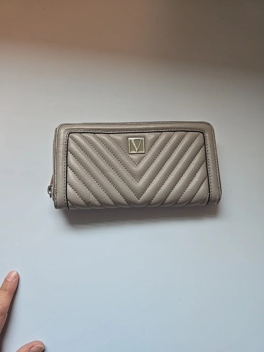 Victoria's Secret Quilted Chevron Zip-Around Wallet in Taupe